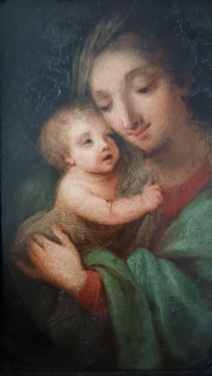 Antico dipinto su rame-madonna con bambino -scuola italiana-photo-1