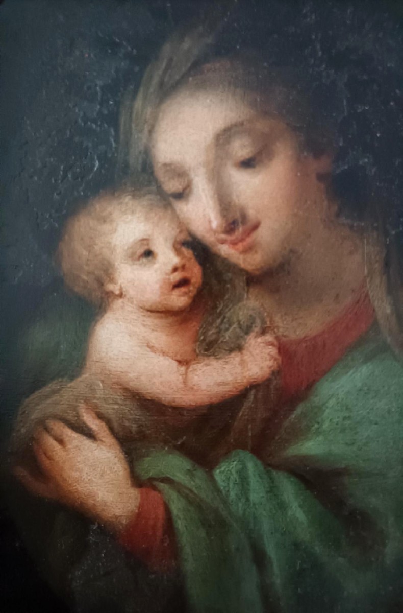 Antico dipinto su rame-madonna con bambino -scuola italiana-photo-2