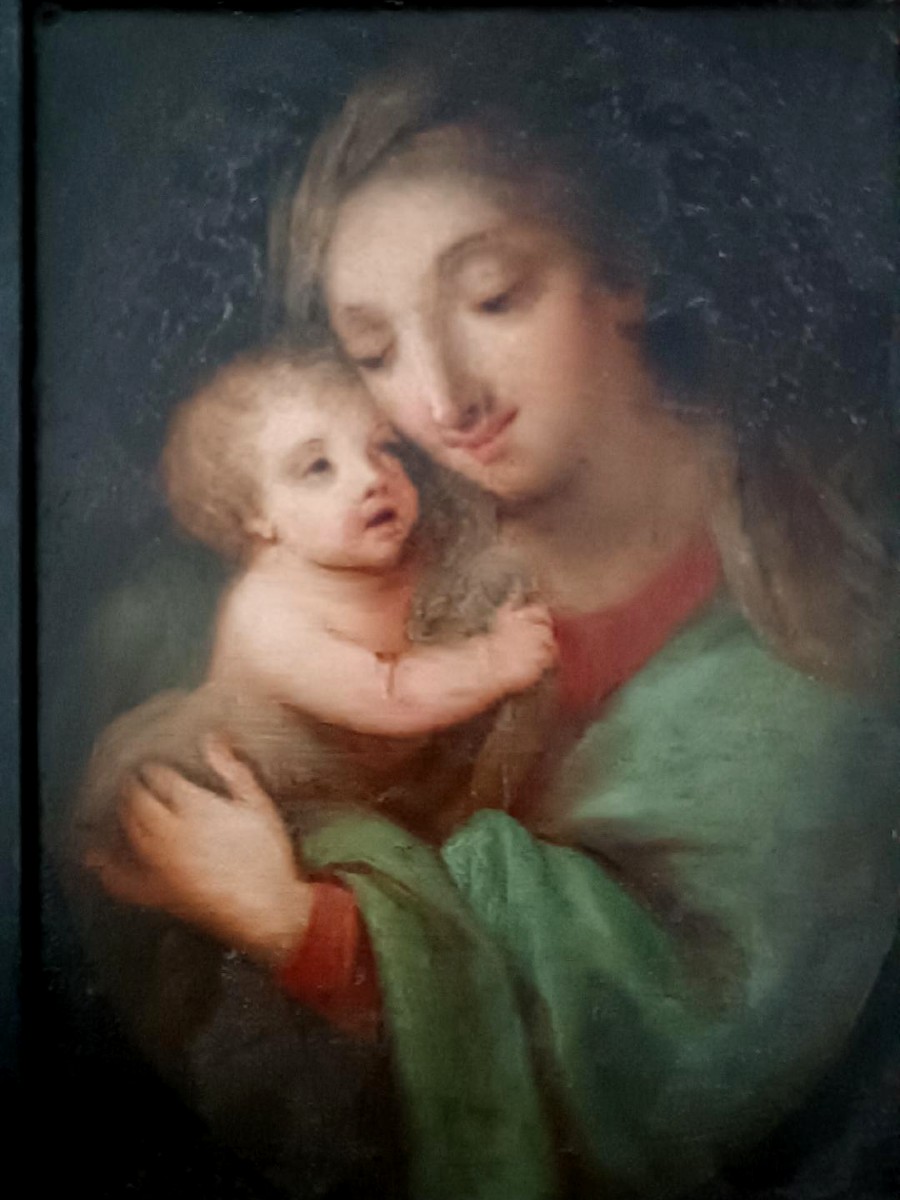 Antico dipinto su rame-madonna con bambino -scuola italiana-photo-3