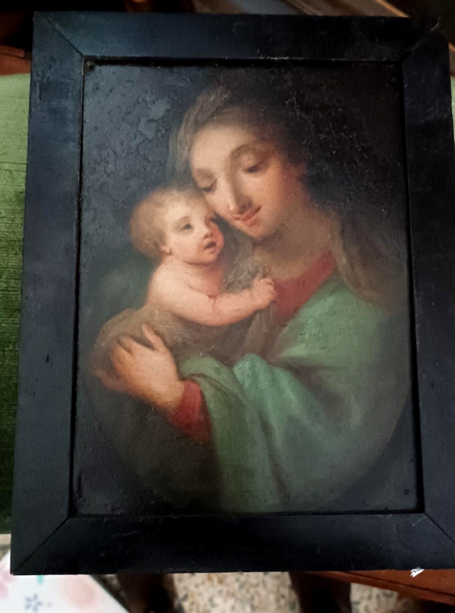 Antico dipinto su rame-madonna con bambino -scuola italiana-photo-6