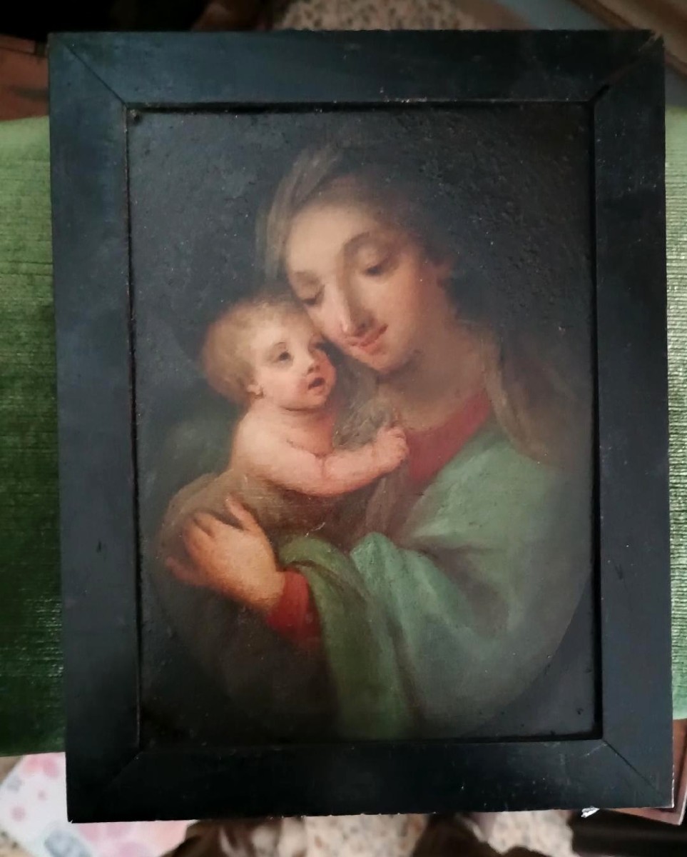 Antico dipinto su rame-madonna con bambino -scuola italiana