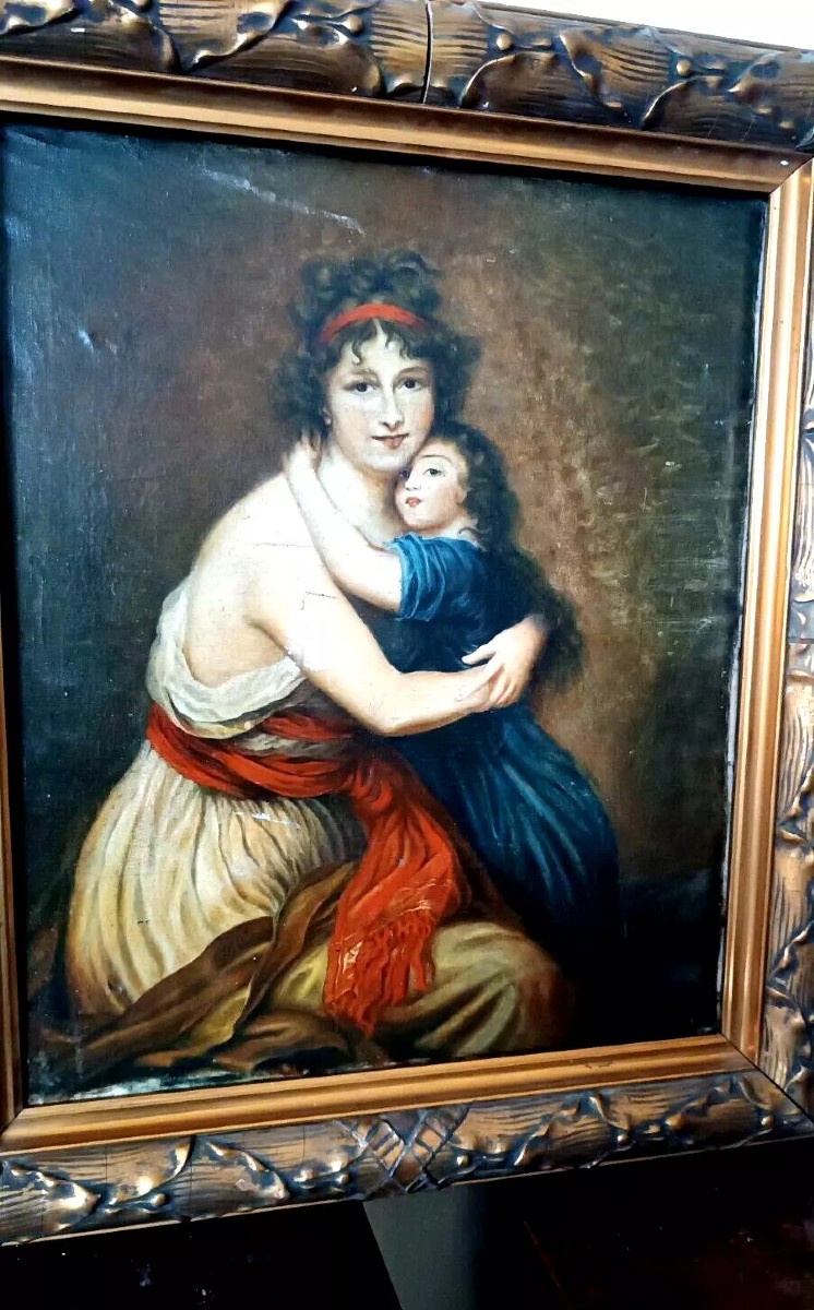 dipinto antico ritratto di famiglia XIX secolo "LEBRUN"-photo-2