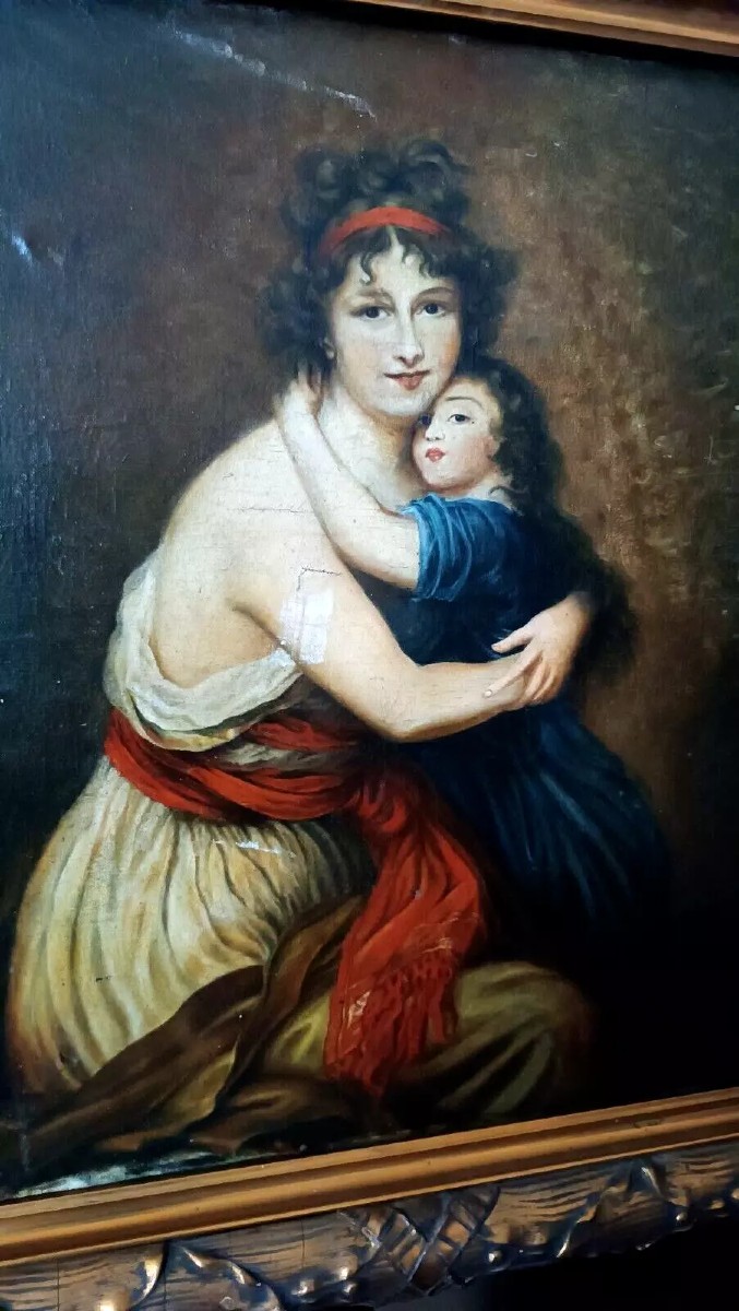 dipinto antico ritratto di famiglia XIX secolo "LEBRUN"-photo-3