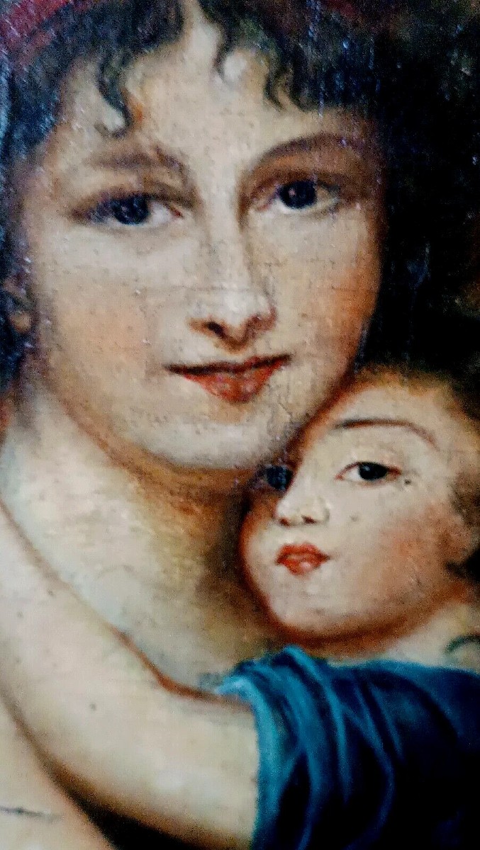 dipinto antico ritratto di famiglia XIX secolo "LEBRUN"-photo-2