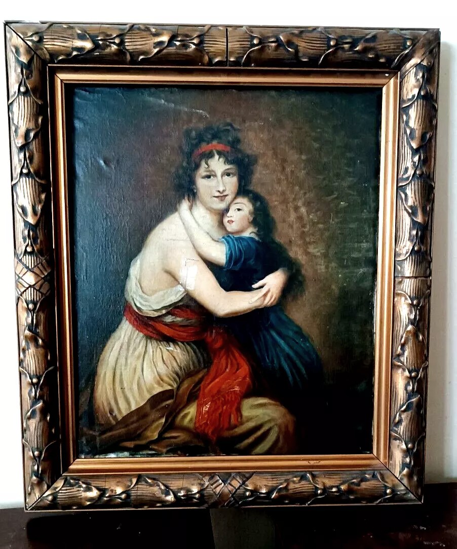dipinto antico ritratto di famiglia XIX secolo "LEBRUN"