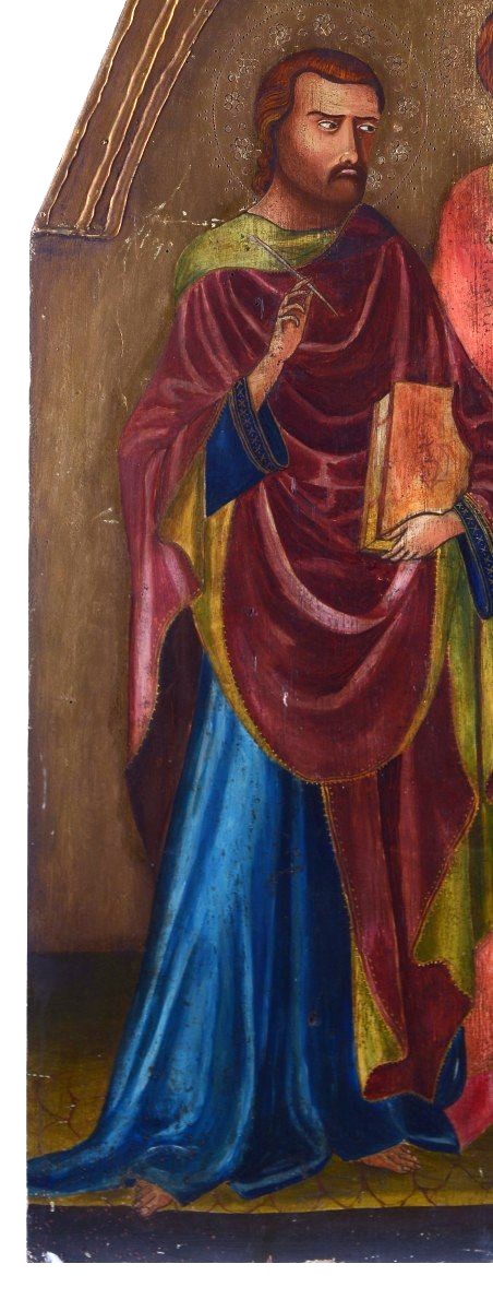  Antico dipinto a tempera su tavola con santi, epoca '800 h.133 cm-photo-2