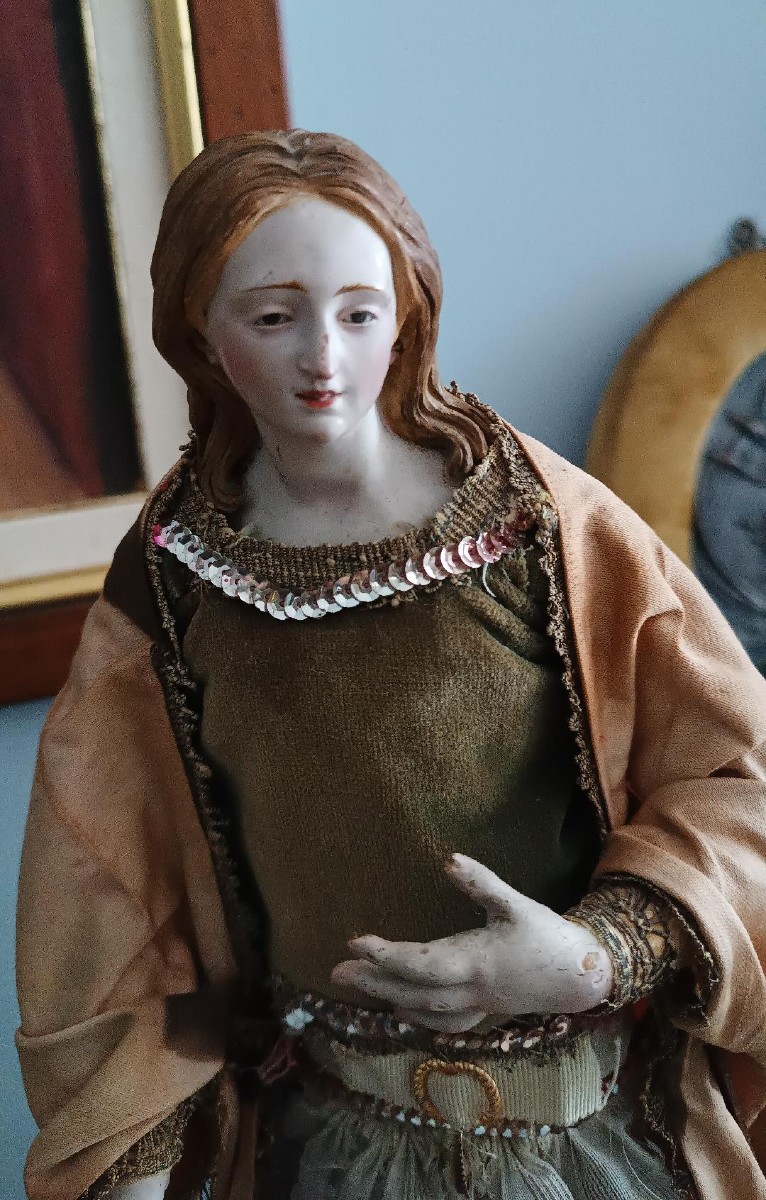 Antica scultura Madonna o Santa Agata entro campana vetro-photo-4