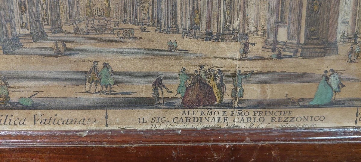 Incisione Acquerellata Interno Della Basilica Di S.Pietro XVIII secolo D.Montagu-photo-1