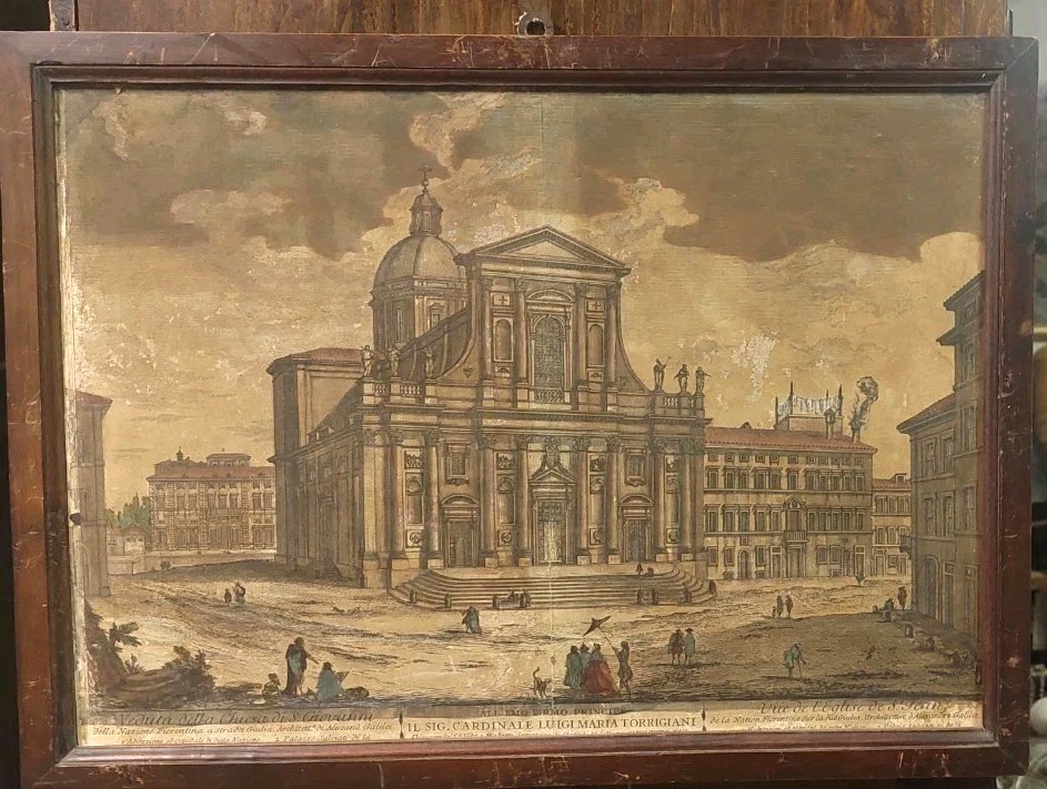 Incisione Acquerellata San Giovanni Dei Fiorentini XVIII secolo D.Montagu