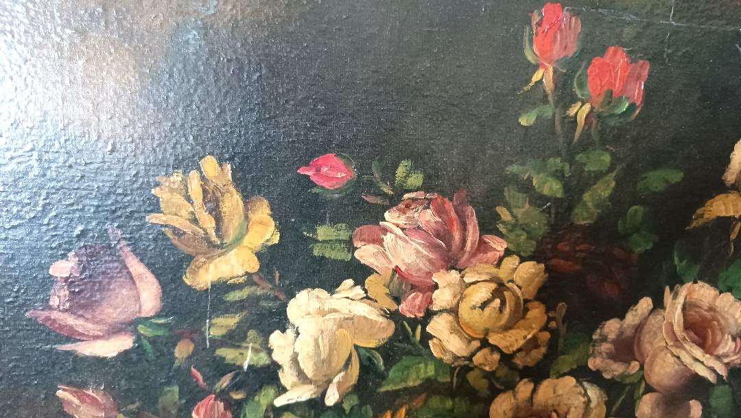 Grande dipinto olio su tela -Vaso con fiori -natura morta -fine 800 Italia-photo-4