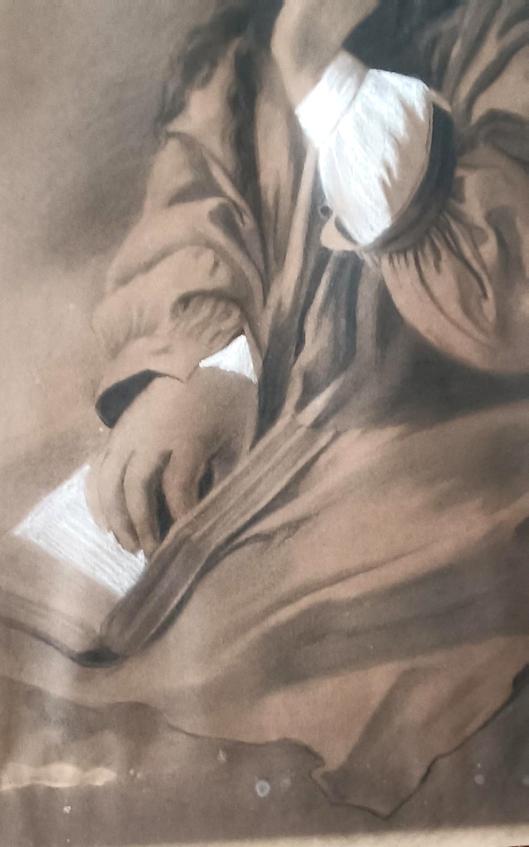 Ritratto femminile disegno carboncino biacca matita firmato Borsa fine 800 - 60 cm x 42 cm-photo-2