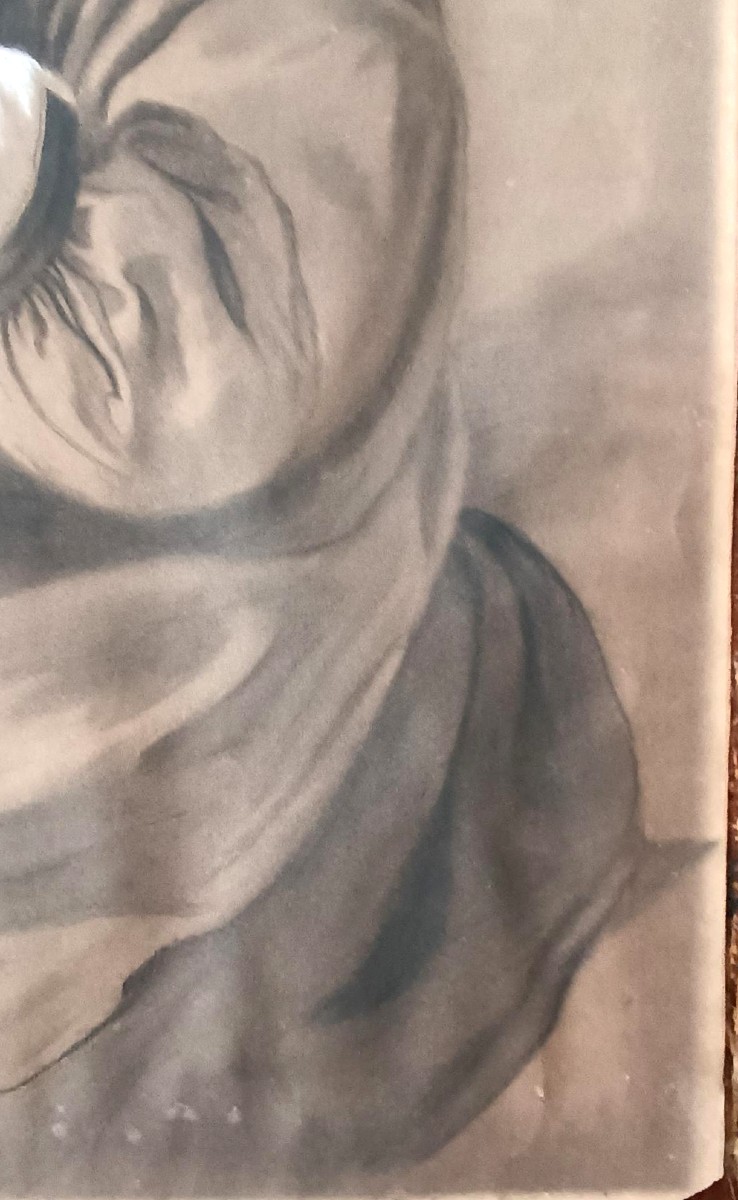 Ritratto femminile disegno carboncino biacca matita firmato Borsa fine 800 - 60 cm x 42 cm-photo-4