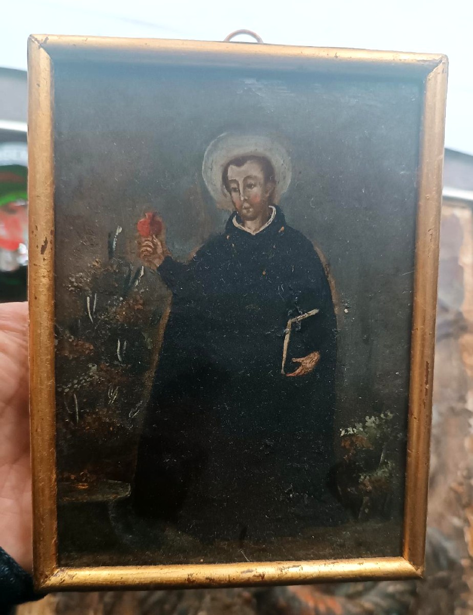 Dipinto su rame raffigurante Santo gesuita scuola spagnola XVIII secolo-photo-2