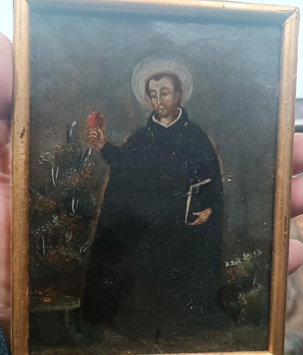 Dipinto su rame raffigurante Santo gesuita scuola spagnola XVIII secolo-photo-3