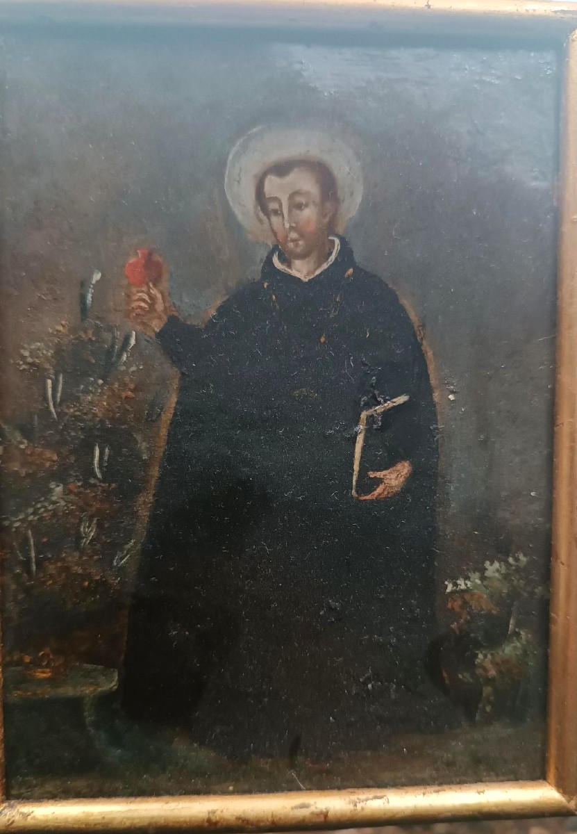 Dipinto su rame raffigurante Santo gesuita scuola spagnola XVIII secolo-photo-4