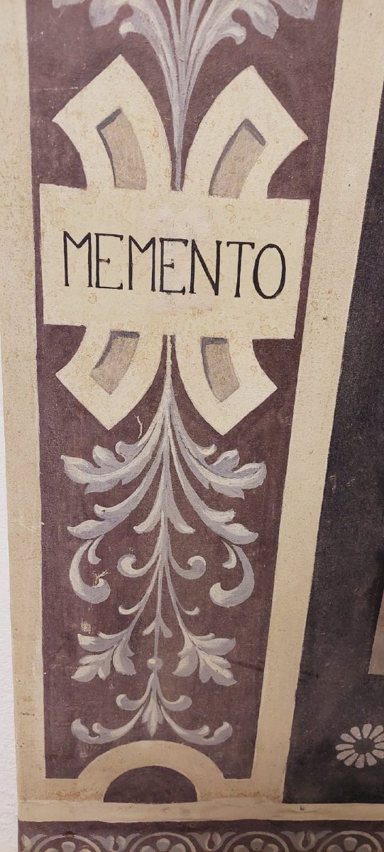 Memento Mori Scheletro grande dipinto a tempera su tela XVIII secolo .Italia-photo-2