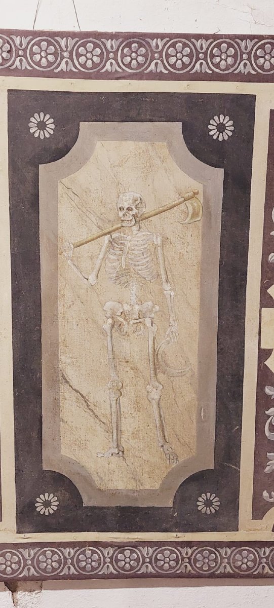 Memento Mori Scheletro grande dipinto a tempera su tela XVIII secolo .Italia-photo-2