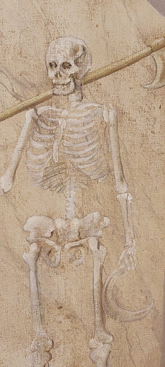 Memento Mori Scheletro grande dipinto a tempera su tela XVIII secolo .Italia-photo-6