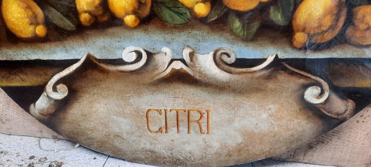 Dipinto olio su tela, limoni ,stile XVII secolo , pittore italiano -diametro 100 cm-photo-3