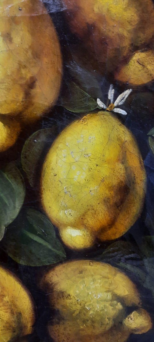 Dipinto olio su tela, limoni ,stile XVII secolo , pittore italiano -diametro 100 cm-photo-4