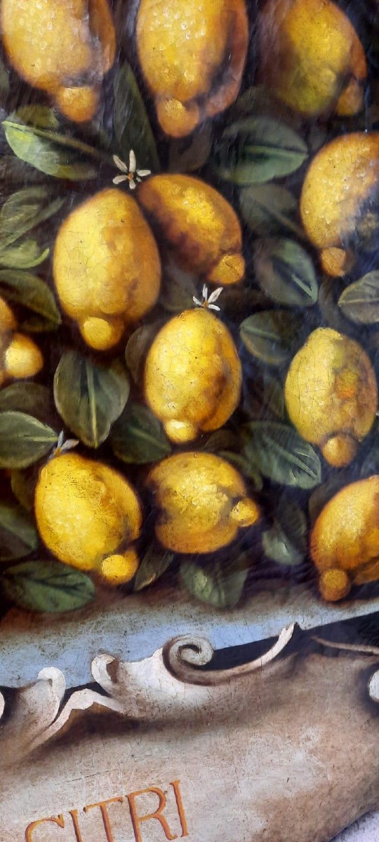 Dipinto olio su tela, limoni ,stile XVII secolo , pittore italiano -diametro 100 cm-photo-5