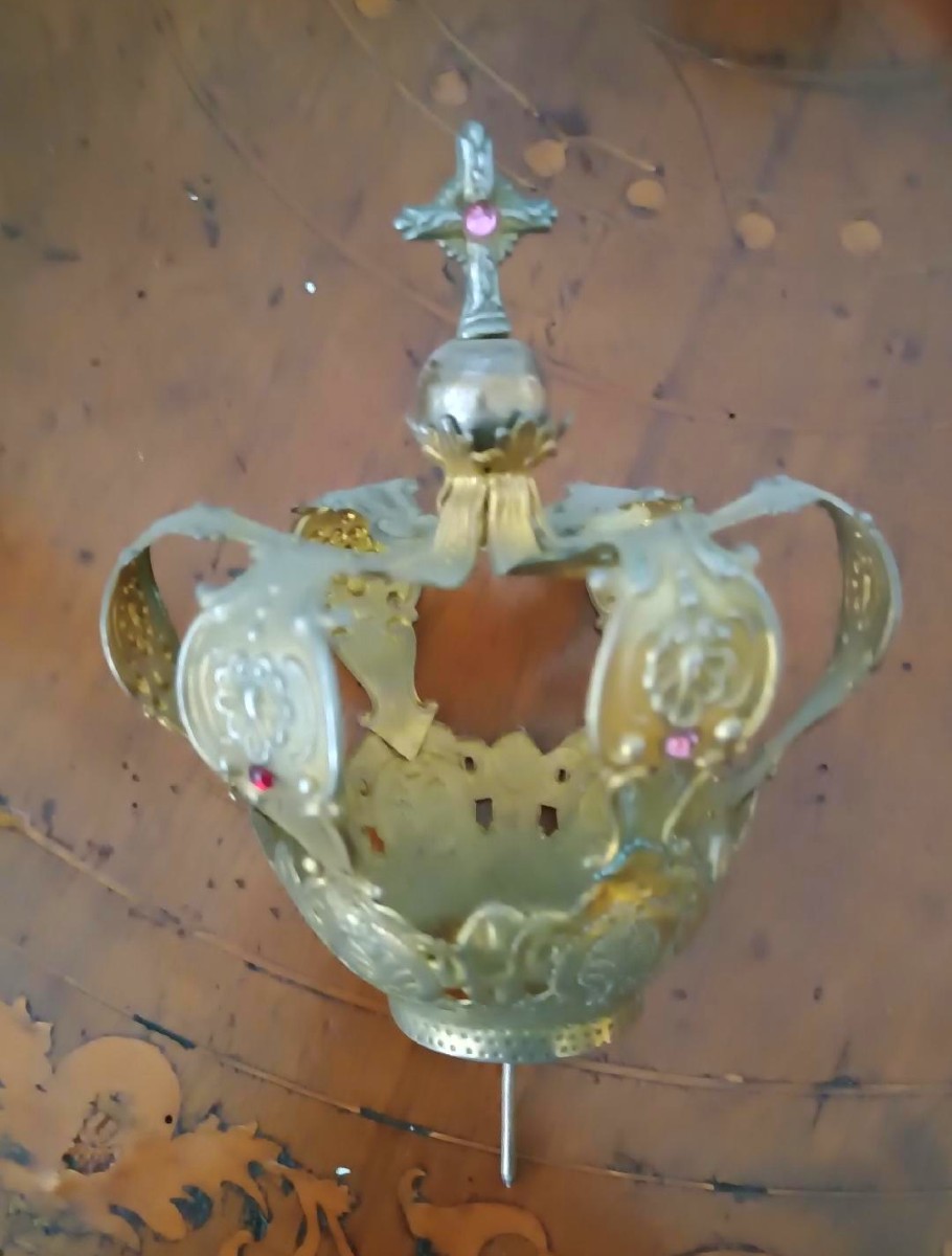 Grande Corona in ottone dorato - per statue - con pietre, XI X SECOLO