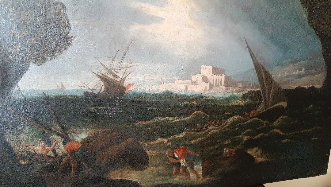 Dipinto olio su tela Fine XVII secolo -scuola fiamminga- Navi in tempesta-photo-6