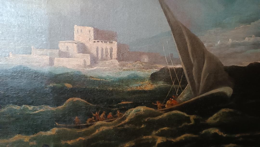 Dipinto olio su tela Fine XVII secolo -scuola fiamminga- Navi in tempesta-photo-8