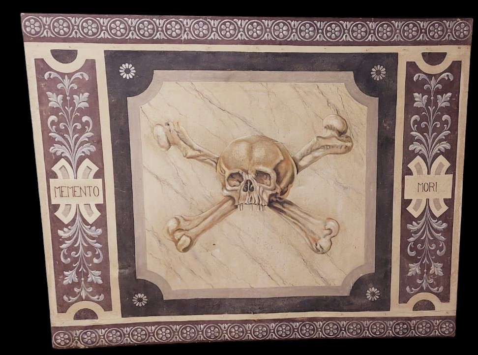 Memento Mori grande dipinto a tempera su tela XVIII secolo .Italia 174 CM