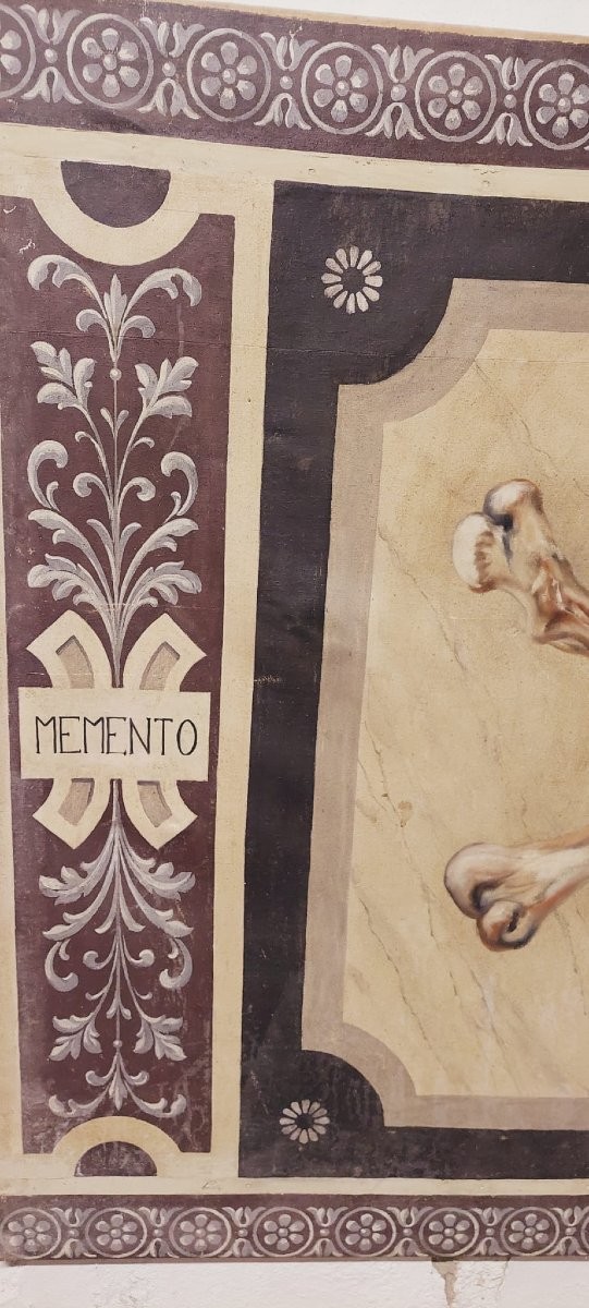 Memento Mori grande dipinto a tempera su tela XVIII secolo .Italia 174 CM-photo-4