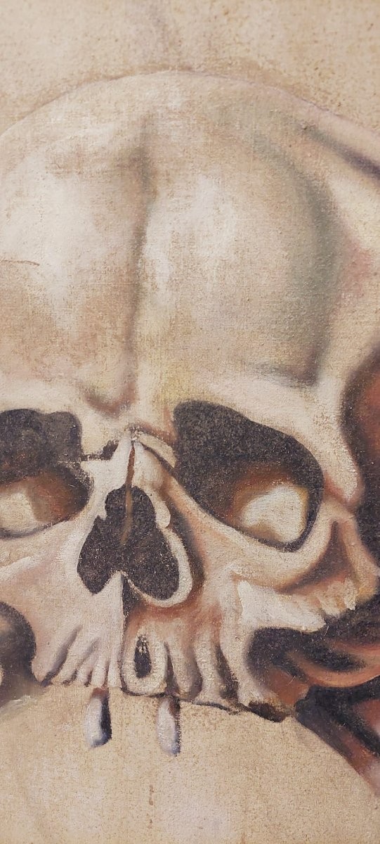 Memento Mori grande dipinto a tempera su tela XVIII secolo .Italia 174 CM-photo-4