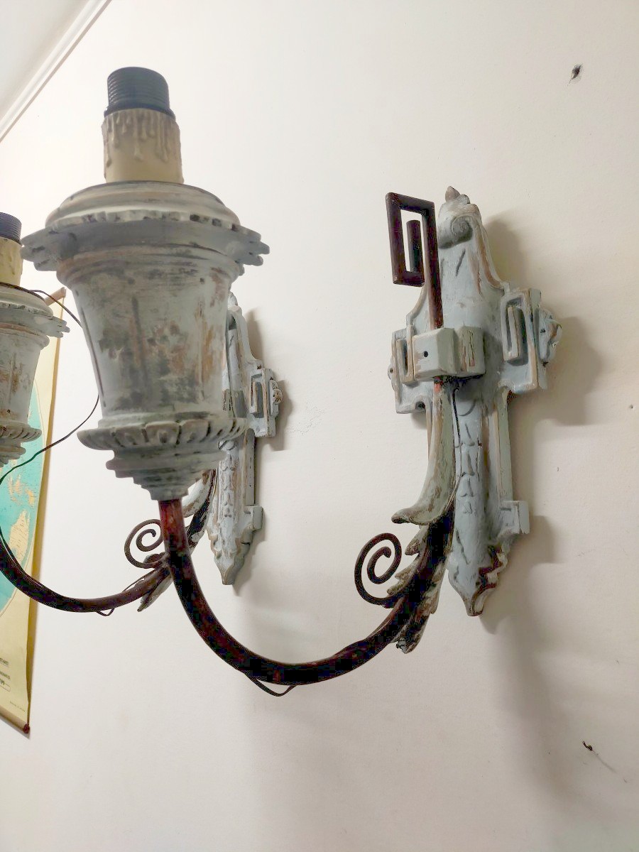 Coppia appliques legno dipinto fine XIX secolo-photo-2