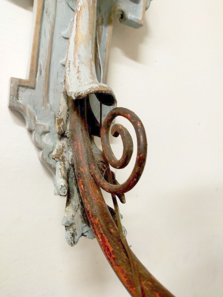 Coppia appliques legno dipinto fine XIX secolo-photo-3