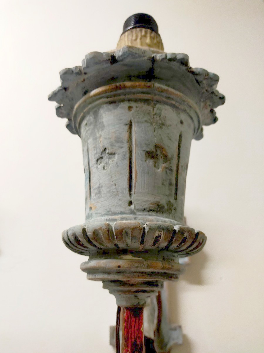 Coppia appliques legno dipinto fine XIX secolo-photo-4