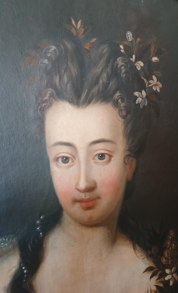Dipinto ovale ritratto nobildonna XVIII secolo scuola italiana 108 cm x84 cm-photo-4