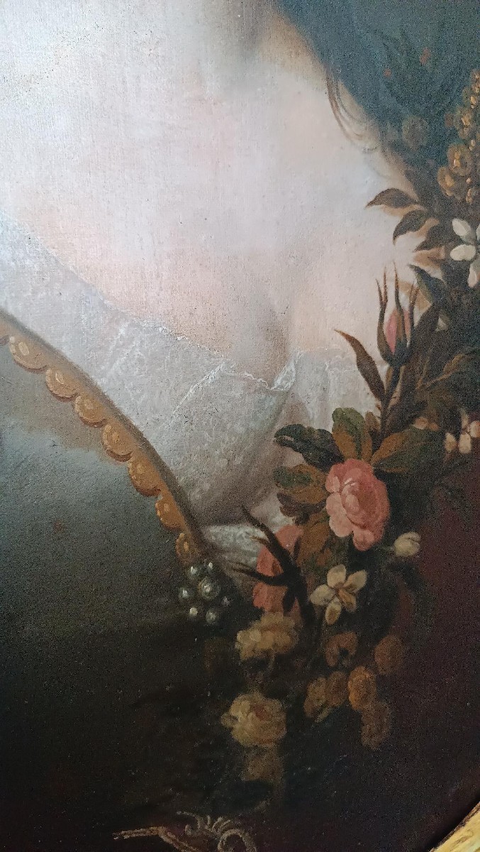 Dipinto ovale ritratto nobildonna XVIII secolo scuola italiana 108 cm x84 cm-photo-1