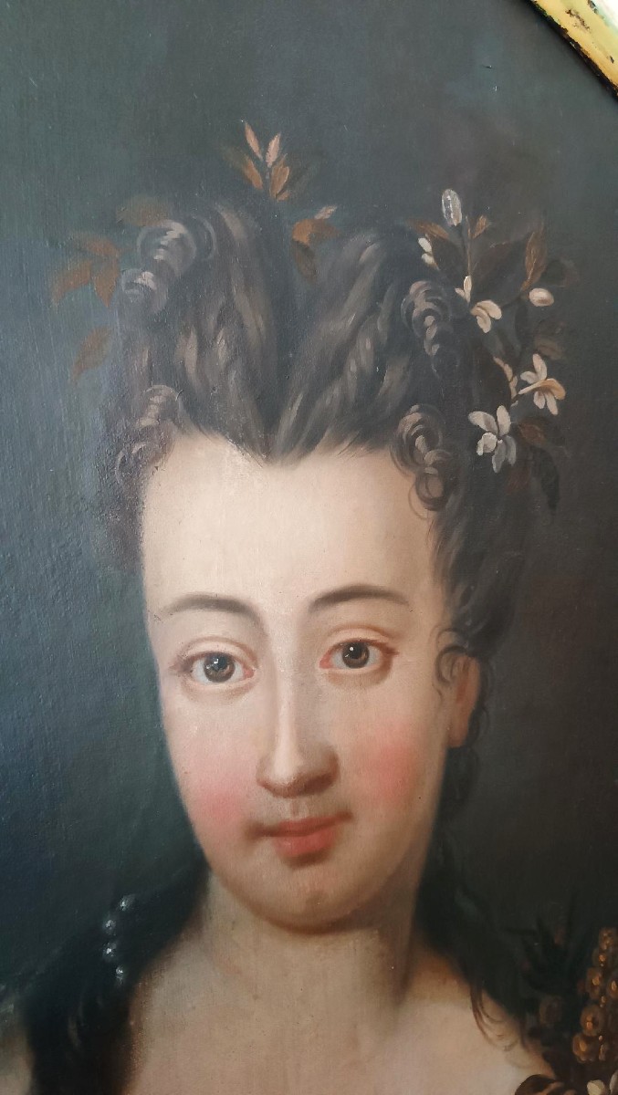 Dipinto ovale ritratto nobildonna XVIII secolo scuola italiana 108 cm x84 cm-photo-2