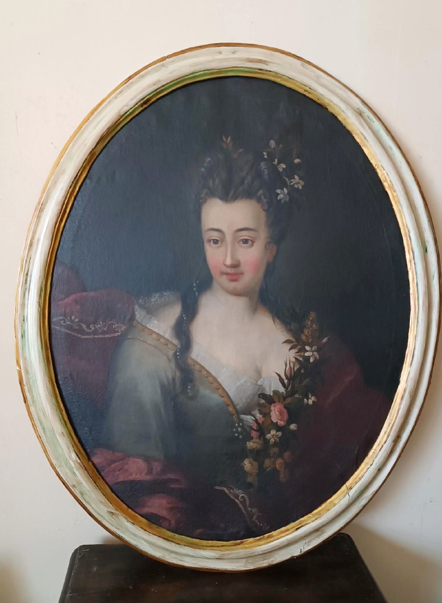 Dipinto ovale ritratto nobildonna XVIII secolo scuola italiana 108 cm x84 cm-photo-8