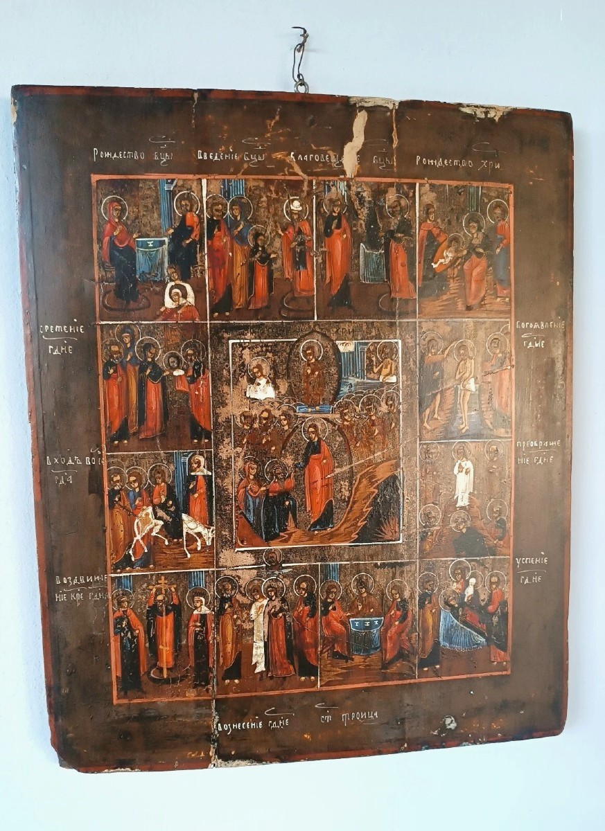 Antica icona russa inizi xix secolo-le 12 feste-photo-2