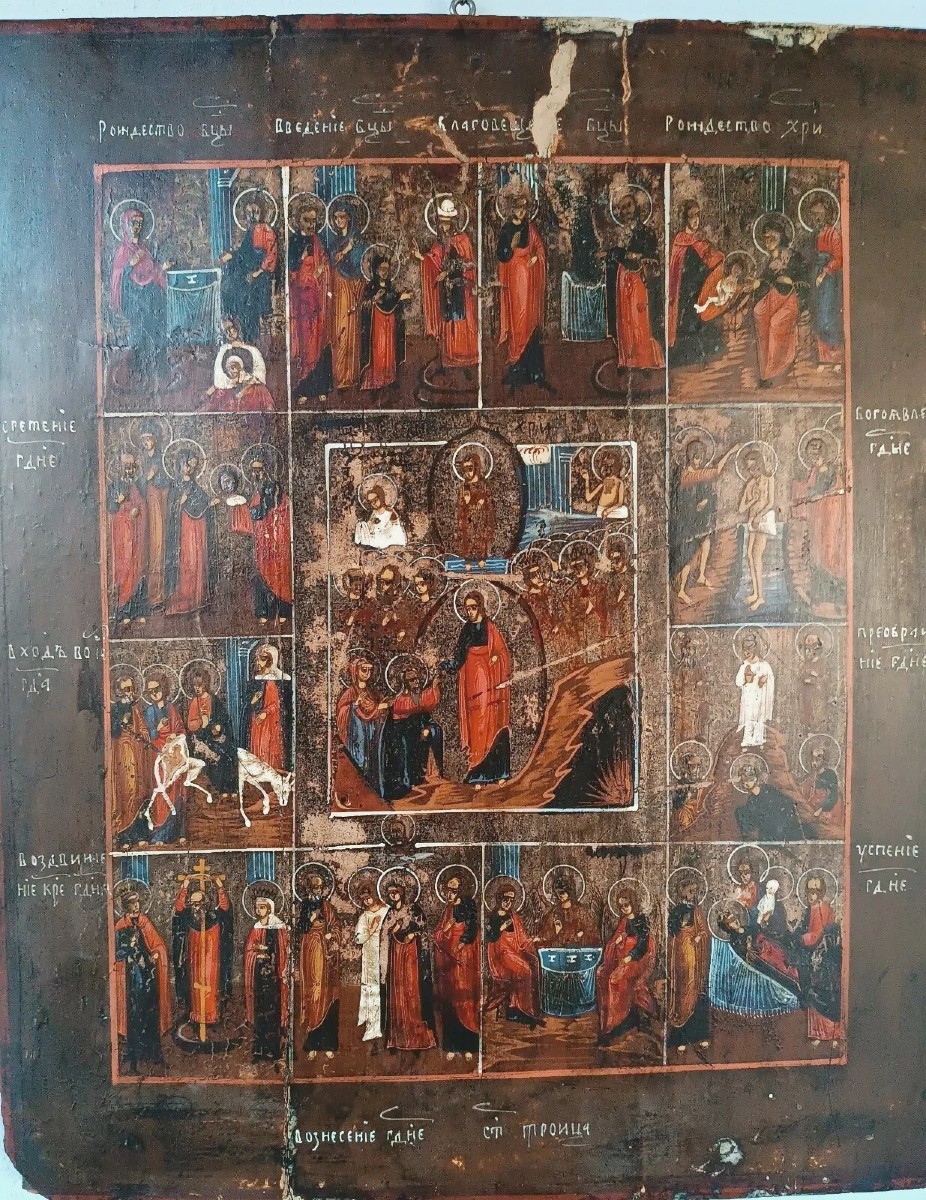 Antica icona russa inizi xix secolo-le 12 feste-photo-3