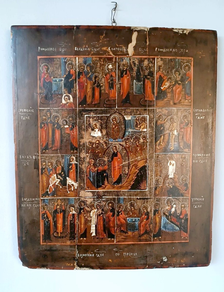 Antica icona russa inizi xix secolo-le 12 feste
