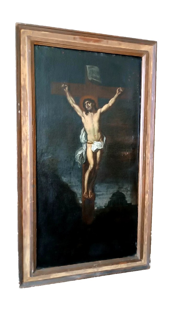 Dipinto antico olio su tela ,cristo crocifisso ,XVII secolo italia-photo-2