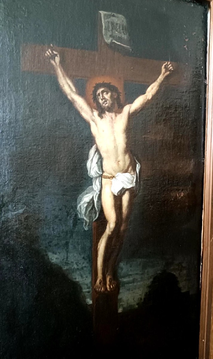Dipinto antico olio su tela ,cristo crocifisso ,XVII secolo italia-photo-3