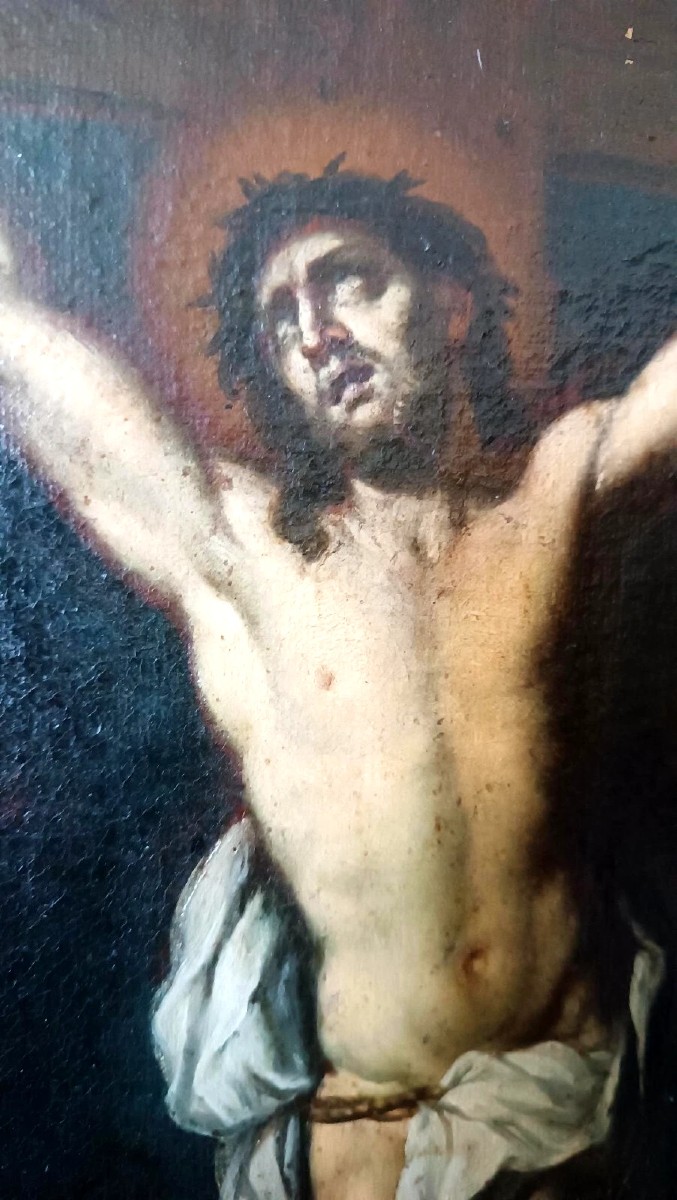Dipinto antico olio su tela ,cristo crocifisso ,XVII secolo italia-photo-1