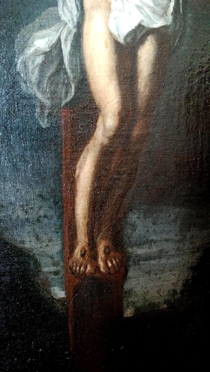 Dipinto antico olio su tela ,cristo crocifisso ,XVII secolo italia-photo-3