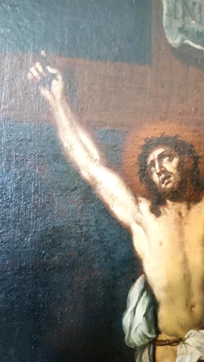 Dipinto antico olio su tela ,cristo crocifisso ,XVII secolo italia-photo-5