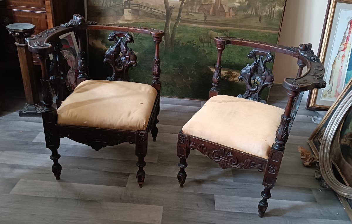 coppia poltrone ad angolo antiche stile rinascimento fine XIX secolo Firenze-photo-2