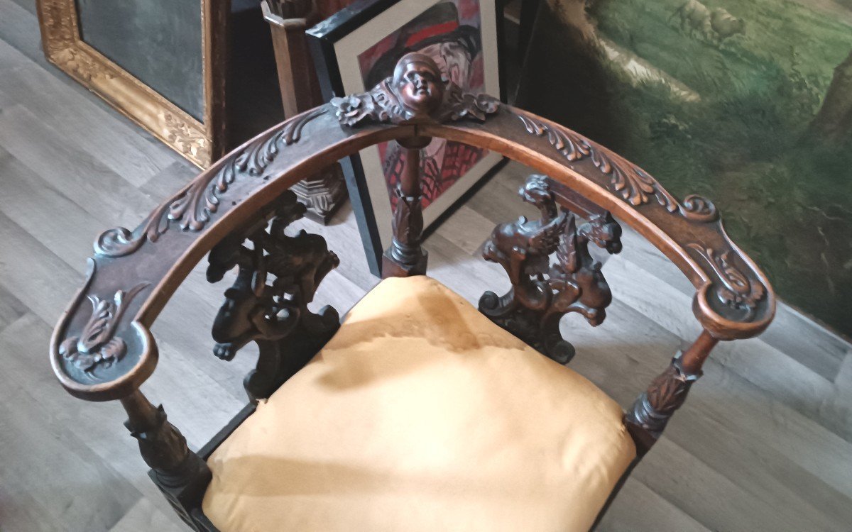 coppia poltrone ad angolo antiche stile rinascimento fine XIX secolo Firenze-photo-3