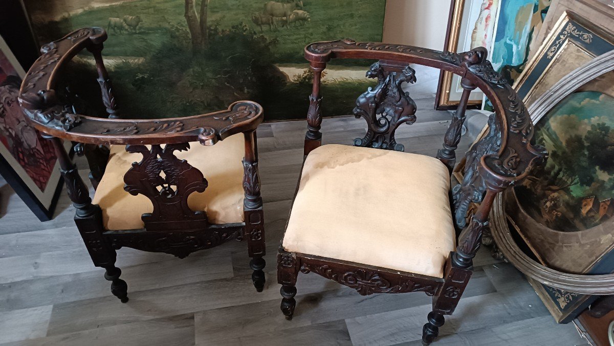 coppia poltrone ad angolo antiche stile rinascimento fine XIX secolo Firenze-photo-4