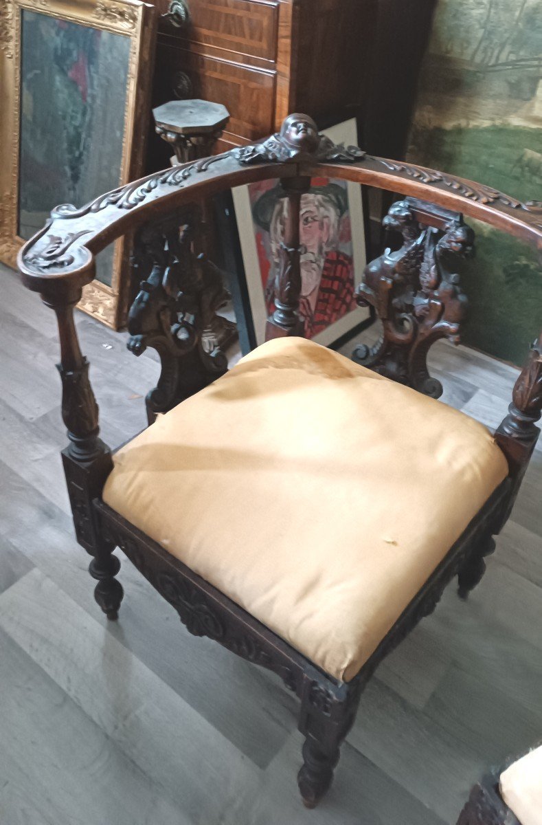 coppia poltrone ad angolo antiche stile rinascimento fine XIX secolo Firenze-photo-6